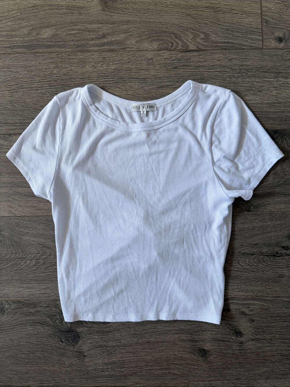 EDGI White Ribbed Crew Neck Crop Tee